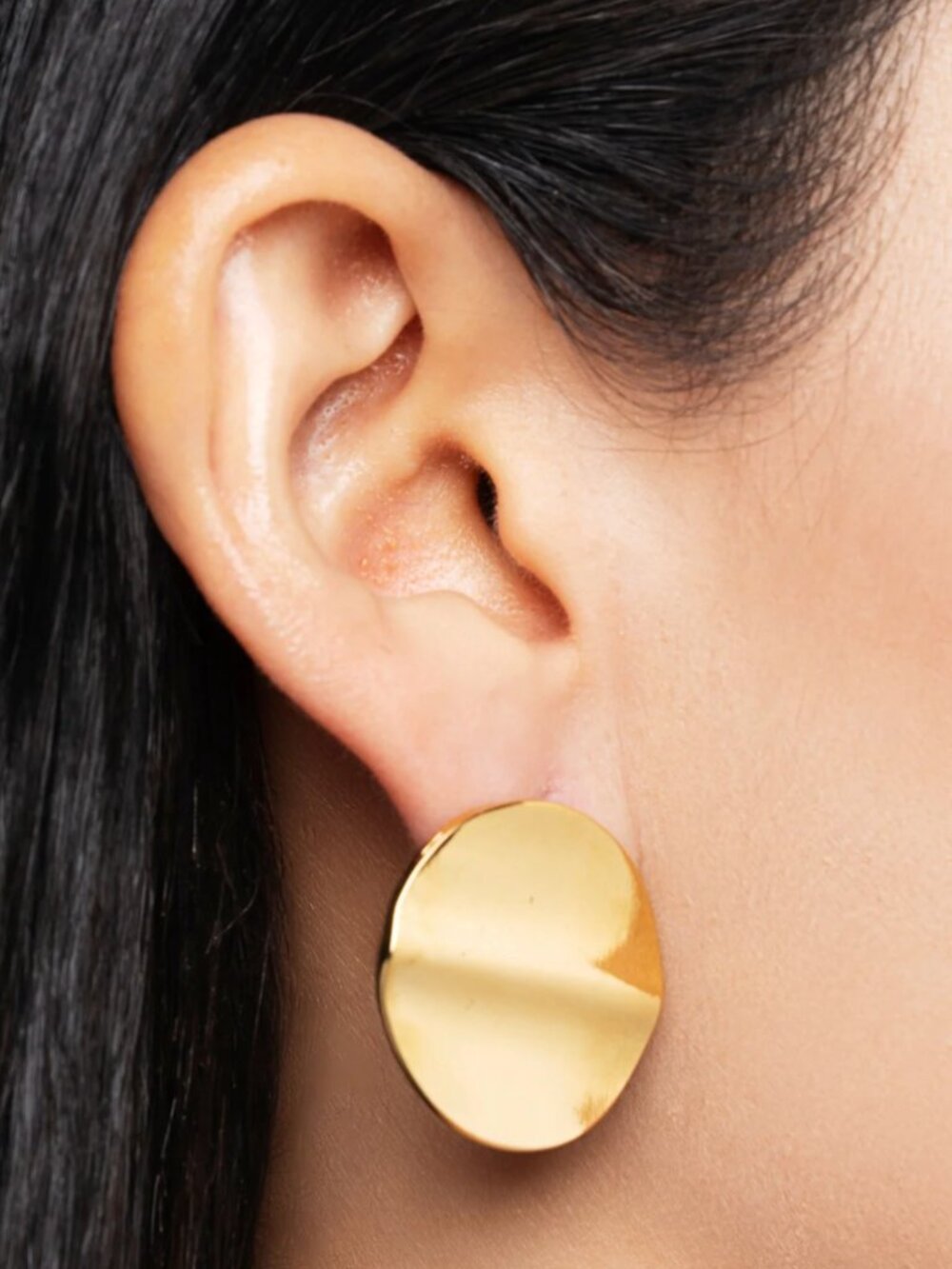 Gold Flat Circle 24K Gold Plated Statement Earrings NWOT